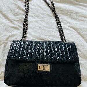 Karl Lagerfeld Glossy Black Chain Shoulder Bag